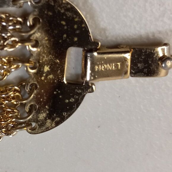 Vintage Monet 14 Strand Gold tone Metal Chain Diamond shapes Design Necklace - Picture 4 of 9